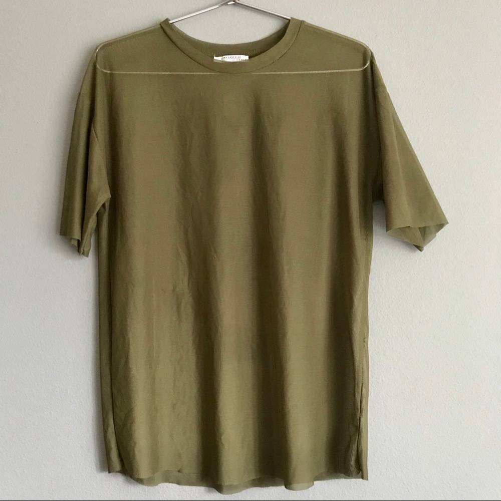 Zara Olive Mesh T-Shirt